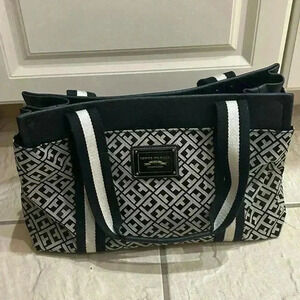 Tommy Hilfiger Black Canvas Tote Shoulder Bag Purse!‎